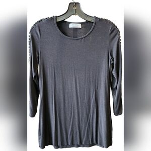 Bailey/44 black knit top with cutouts down the sleeves